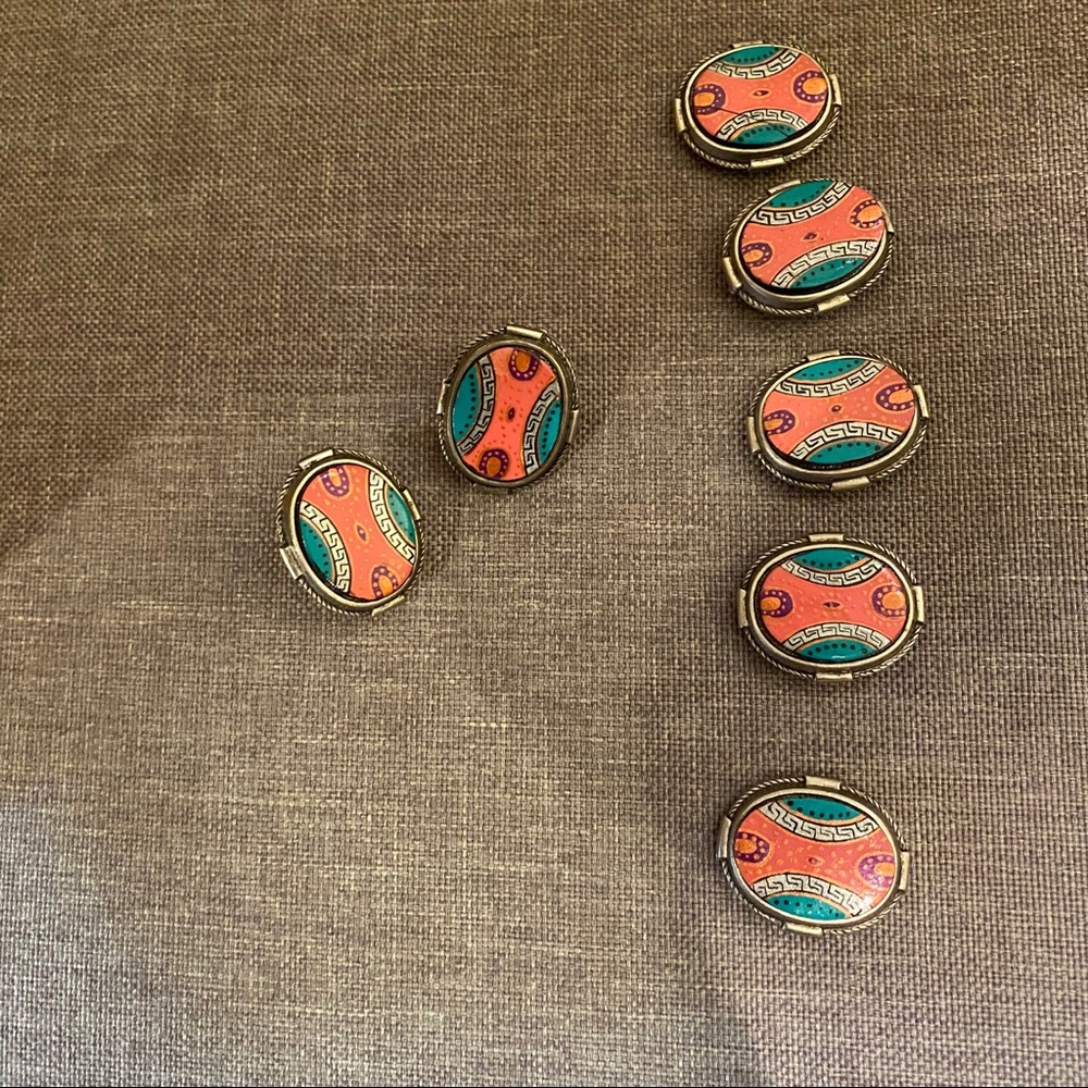 Vintage Southwest earrings and button covers pink teal retro western